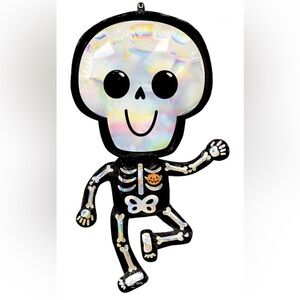 37” Holographic Skeleton Balloon Iridescent Silver & Black Halloween Decoration